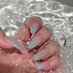 Brand New Dainty 24pcs Long Blue Gradient Ballerina Press-On Nails